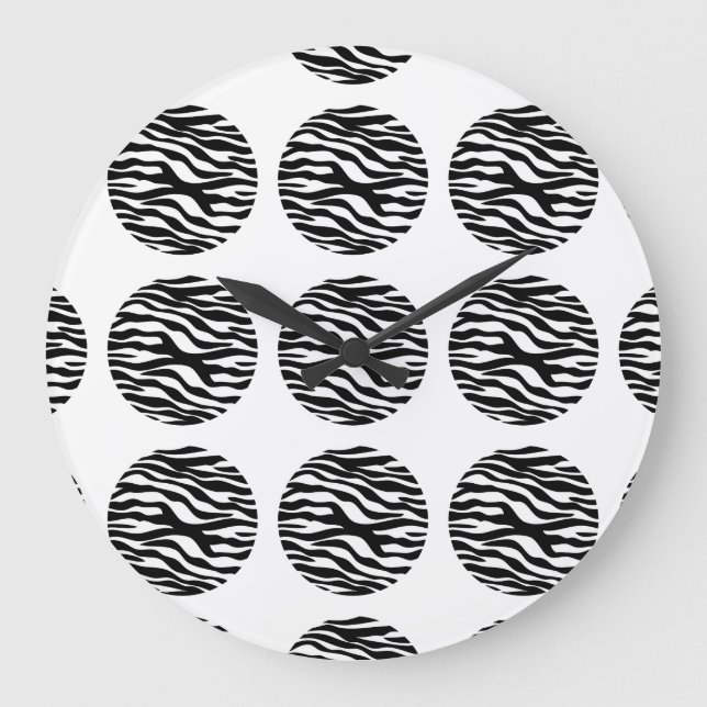 Zebra Print Polka Dots Wall Clock Große Wanduhr (Vorderseite)