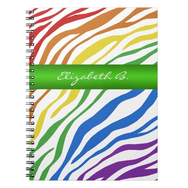 Zebra Print Rainbow Green Personalisiertes Noteboo Notizblock (Vorderseite)