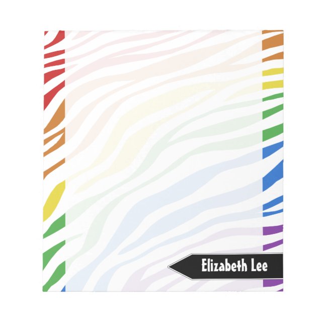 Zebra Print Rainbow Mix Personalisiert Notepad Notizblock (Vorderseite)