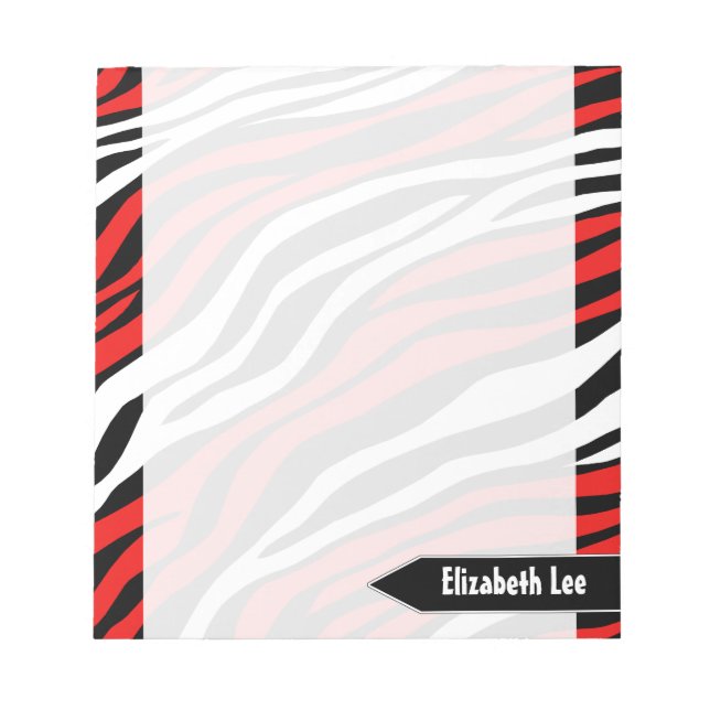 Zebra Print Red Mix Personalisiert Notepad Notizblock (Vorderseite)
