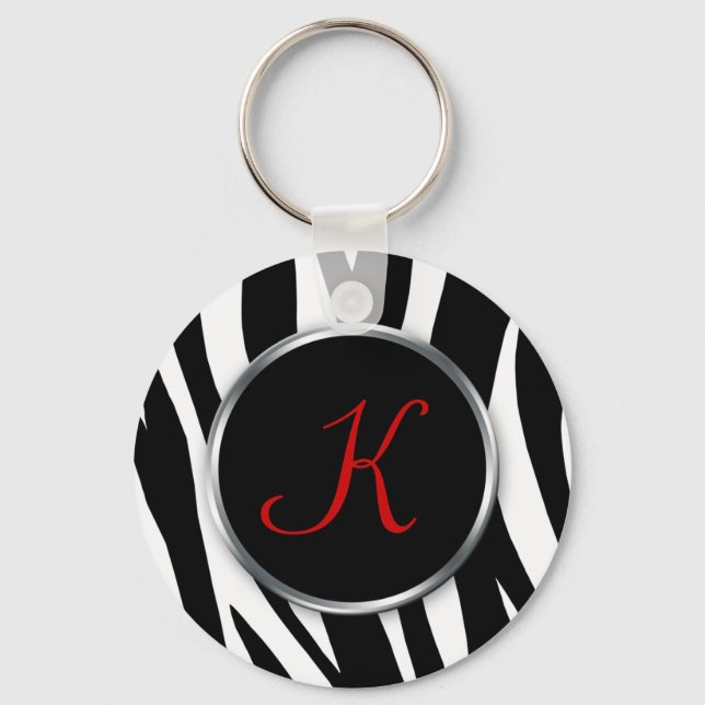 Zebra Print : Red Monogram : Schlüsselanhänger (Vorderseite)