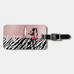 Zebra Print, Ribbon Bow, Frauen Silhouette Gepäckanhänger