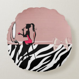 Zebra Print, Ribbon Bow, Frauen Silhouette Rundes Kissen
