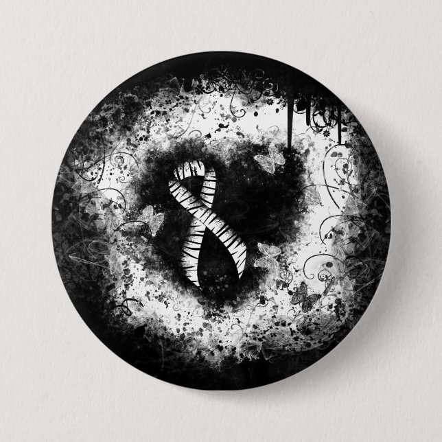 Zebra Print Ribbon Grunge Herz Button (Vorderseite)