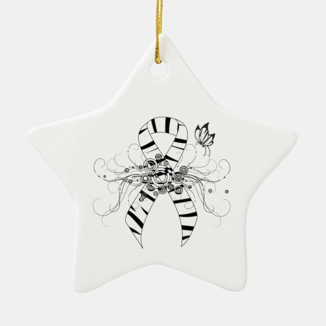 Zebra Print Ribbon mit Butterfly Keramikornament (Vorne)