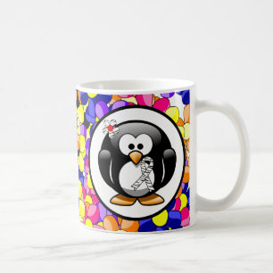Zebra Print Ribbon Penguin Tasse