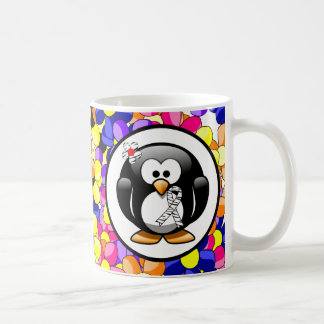 Zebra Print Ribbon Penguin Tasse