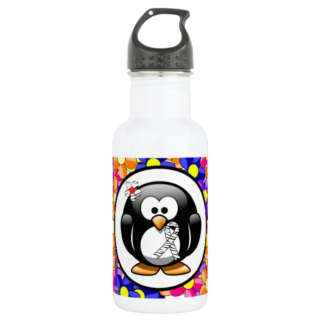Zebra Print Ribbon Penguin Trinkflasche (Vorderseite)