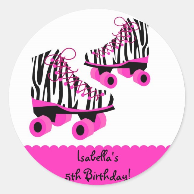 Zebra Print Roller Skate Geburtstag Gunst Sticker (Vorderseite)