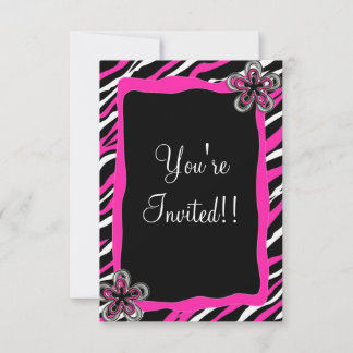 Zebra Print RSVP Card - Hot Pink mit Blume Einladung