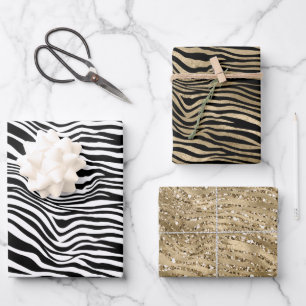 Zebra Print - Schwarz-Weiß-Glitzer Geschenkpapier Set