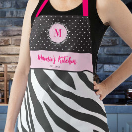 Zebra Print Schwarz-weiß Hot Pink Monogram Gift Schürze