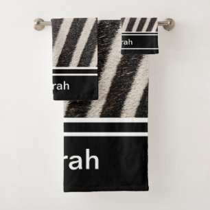 Zebra Print Schwarz-Weiß-Muster Monogramm Badhandtuch Set