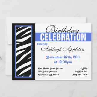Zebra Print Side Blue Geburtstagsparty Einladungen