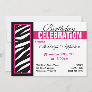 Zebra Print Side Fuchsia Geburtstagsparty Einladun Einladung