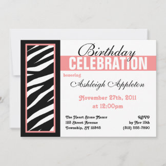Zebra Print Side Pink Geburtstagsparty Einladungen