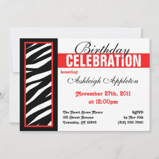 Zebra Print Side Red Geburtstagsparty Einladungen