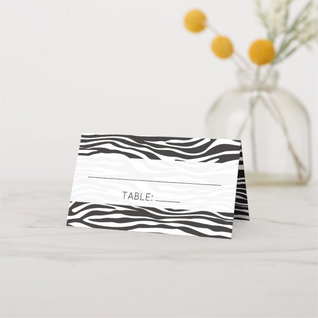 Zebra Print, Streifen, schwarz und weiß, Hochzeit Platzkarte (Vorderseite)