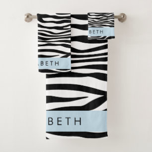 Zebra Print, Streifen, Schwarz und Weiß, Ihr Name Badhandtuch Set
