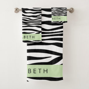 Zebra Print, Streifen, Schwarz und Weiß, Ihr Name Badhandtuch Set