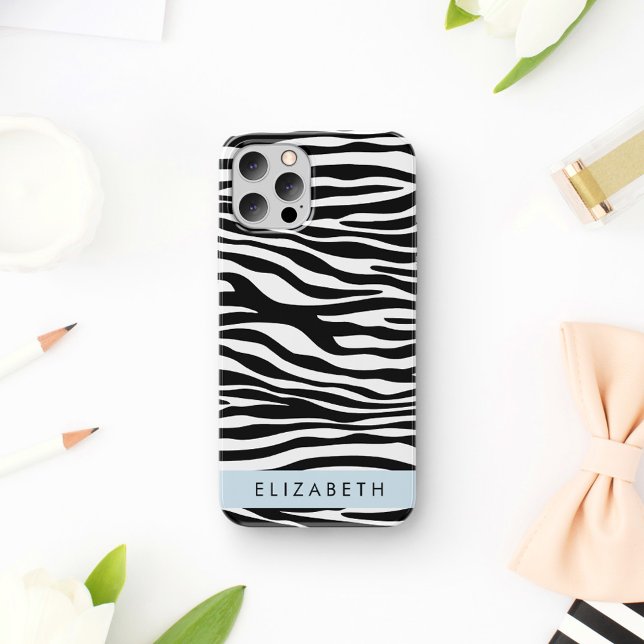 Zebra Print, Streifen, Schwarz und Weiß, Ihr Name Case-Mate iPhone Hülle (Von Creator hochgeladen)