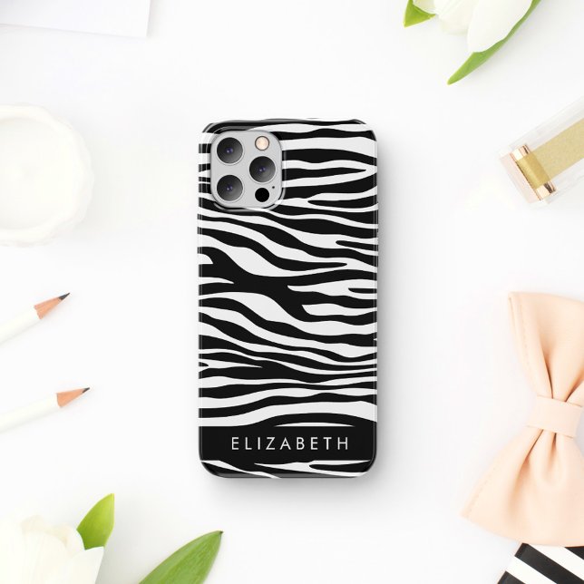 Zebra Print, Streifen, Schwarz und Weiß, Ihr Name Case-Mate iPhone Hülle (Von Creator hochgeladen)