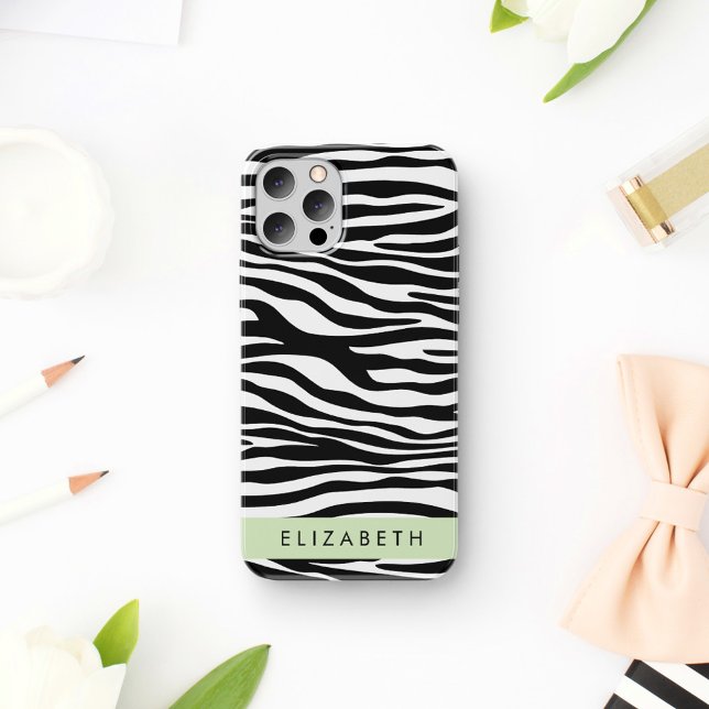 Zebra Print, Streifen, Schwarz und Weiß, Ihr Name Case-Mate iPhone Hülle (Von Creator hochgeladen)