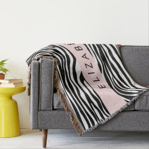 Zebra Print, Streifen, Schwarz und Weiß, Ihr Name Decke
