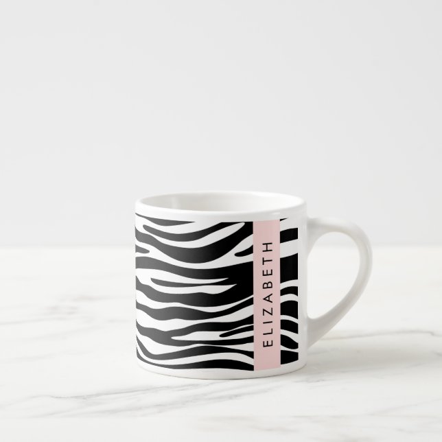 Zebra Print, Streifen, Schwarz und Weiß, Ihr Name Espressotasse (Rechts)