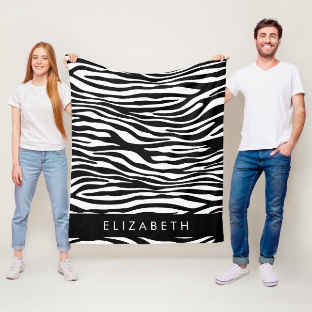 Zebra Print, Streifen, Schwarz und Weiß, Ihr Name Fleecedecke (Beispiel)