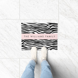 Zebra Print, Streifen, Schwarz und Weiß, Ihr Name Fußmatte
