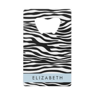 Zebra Print, Streifen, Schwarz und Weiß, Ihr Name Geldbeutel Flaschenöffner