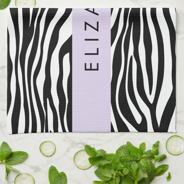 Zebra Print, Streifen, Schwarz und Weiß, Ihr Name Geschirrtuch (Gefaltet)