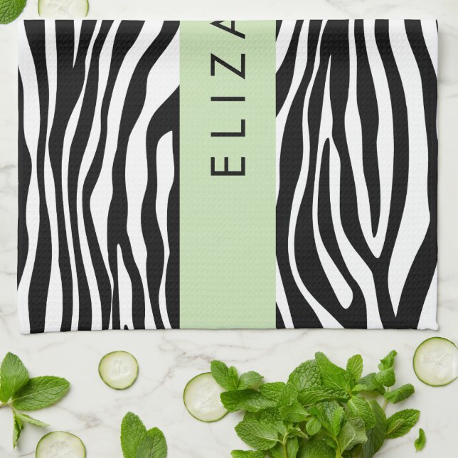 Zebra Print, Streifen, Schwarz und Weiß, Ihr Name Geschirrtuch (Gefaltet)