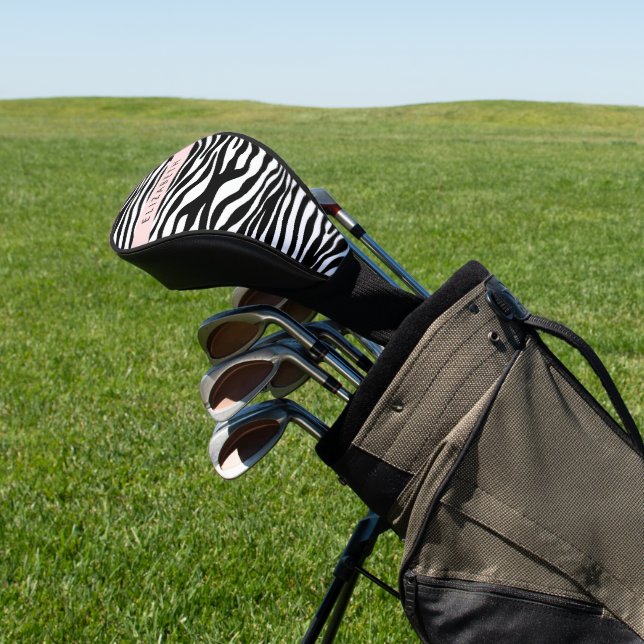Zebra Print, Streifen, Schwarz und Weiß, Ihr Name Golf Headcover (In SItu)