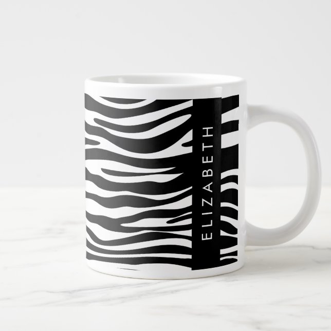 Zebra Print, Streifen, Schwarz und Weiß, Ihr Name Jumbo-Tasse (Rechts)