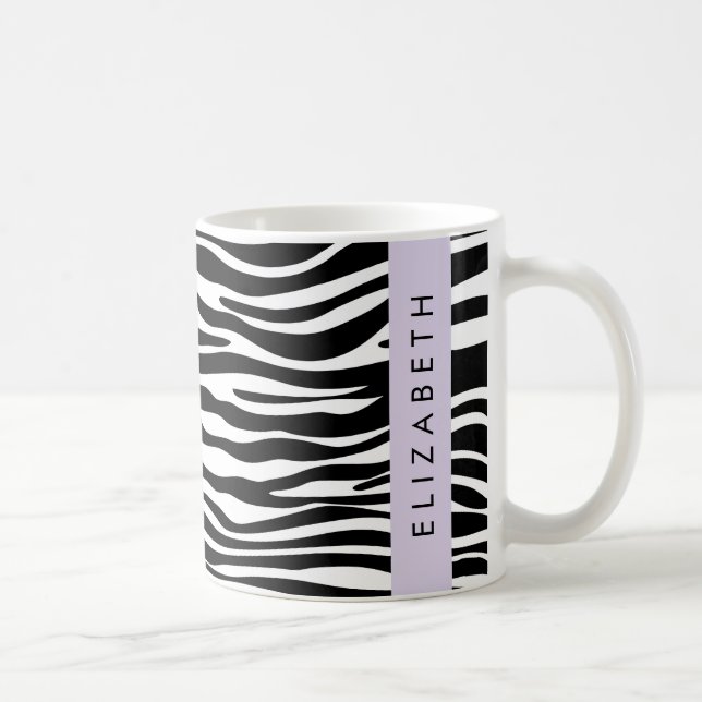 Zebra Print, Streifen, Schwarz und Weiß, Ihr Name Kaffeetasse (Rechts)