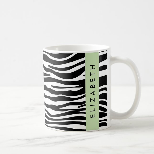 Zebra Print, Streifen, Schwarz und Weiß, Ihr Name Kaffeetasse (Rechts)