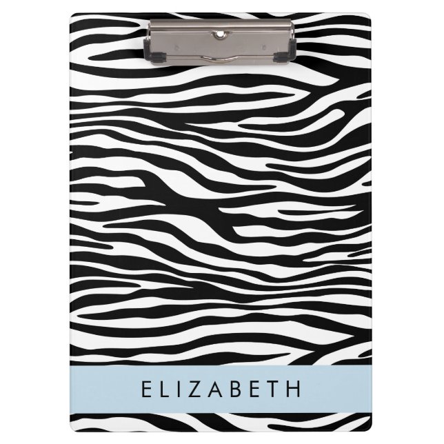 Zebra Print, Streifen, Schwarz und Weiß, Ihr Name Klemmbrett (Vorderseite)