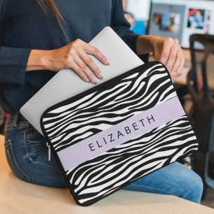 Zebra Print, Streifen, Schwarz und Weiß, Ihr Name Laptopschutzhülle