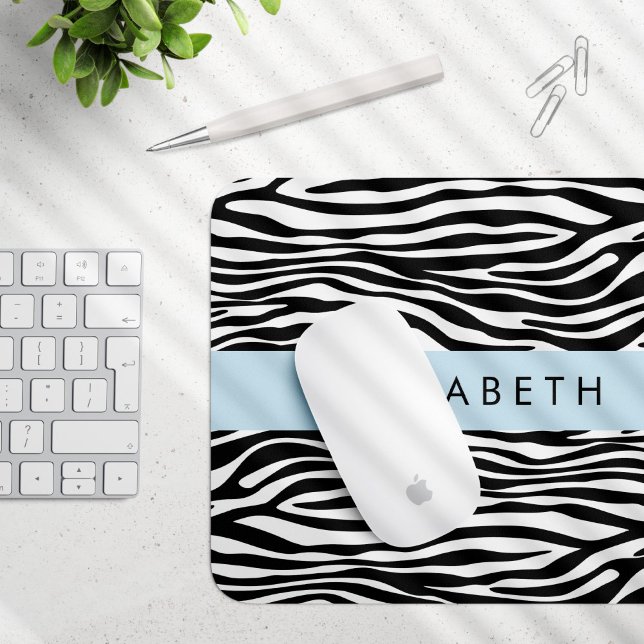 Zebra Print, Streifen, Schwarz und Weiß, Ihr Name Mousepad (Von Creator hochgeladen)