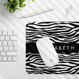 Zebra Print, Streifen, Schwarz und Weiß, Ihr Name Mousepad