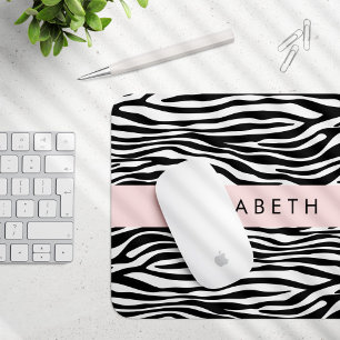 Zebra Print, Streifen, Schwarz und Weiß, Ihr Name Mousepad