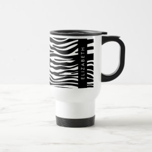 Zebra Print, Streifen, Schwarz und Weiß, Ihr Name Reisebecher