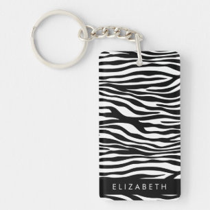 Zebra Print, Streifen, Schwarz und Weiß, Ihr Name Schlüsselanhänger