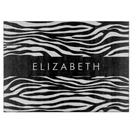 Zebra Print, Streifen, Schwarz und Weiß, Ihr Name Schneidebrett