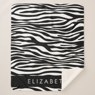 Zebra Print, Streifen, Schwarz und Weiß, Ihr Name Sherpadecke