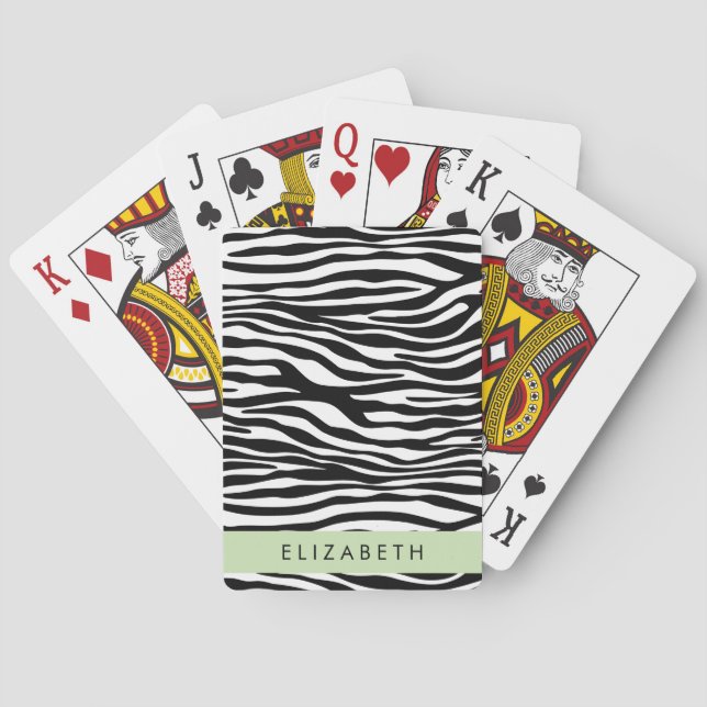 Zebra Print, Streifen, Schwarz und Weiß, Ihr Name Spielkarten (Rückseite)