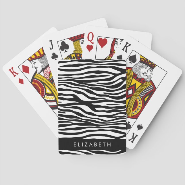 Zebra Print, Streifen, Schwarz und Weiß, Ihr Name Spielkarten (Rückseite)