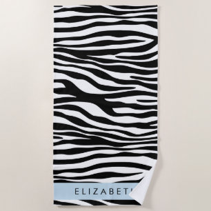 Zebra Print, Streifen, Schwarz und Weiß, Ihr Name Strandtuch